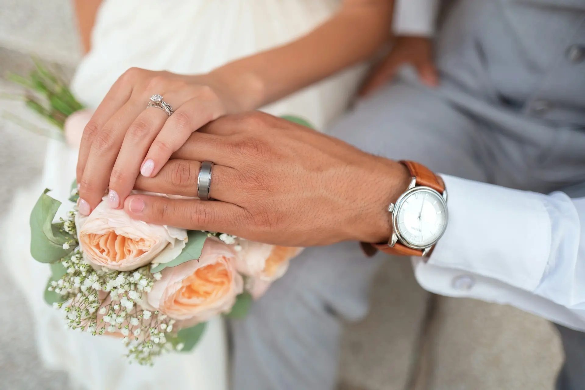 Bride holding a bouquet on her wedding day